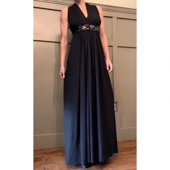 Chan Luu Draped Beaded Grecian Goddess Maxi Dress Gown in Black Size Small - Picture 1 of 13
